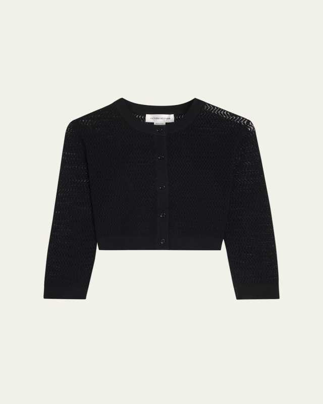 Zig-Zag Knit Cropped Sleeve Cardigan
